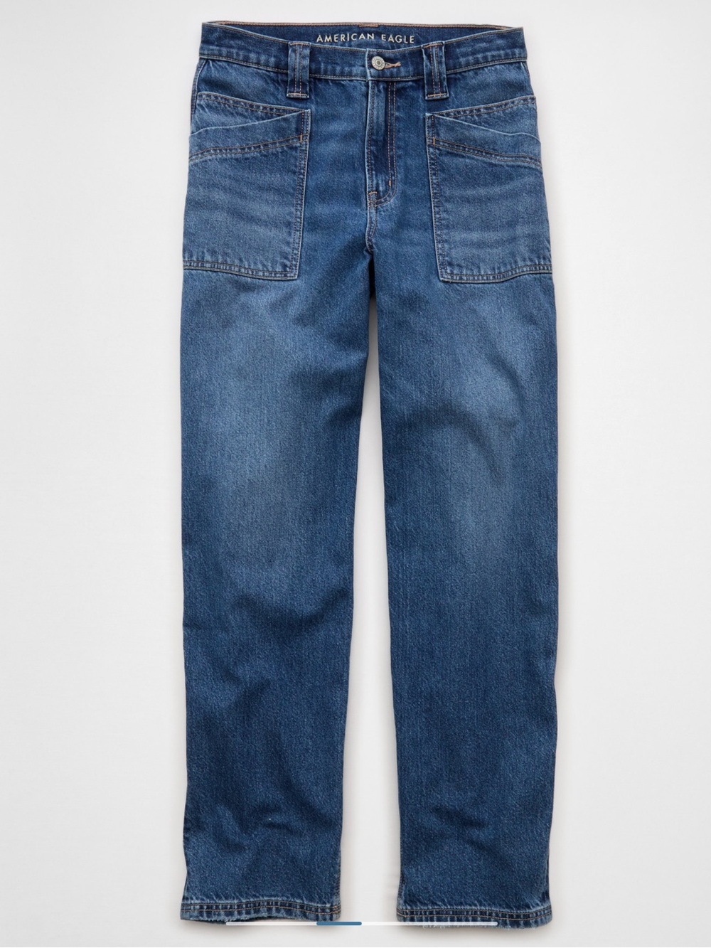 American Eagle Strigid Super High-Waisted Baggy Straight Jean Medium Wash 8 Long - Picture 2 of 5